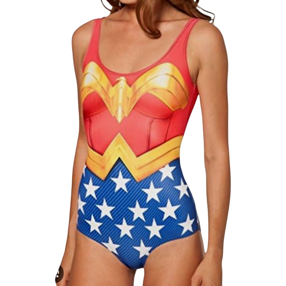 DC COMICS Wonder Woman Swimsuit One Piece Small Red Blue Stars Cosplay Superhero